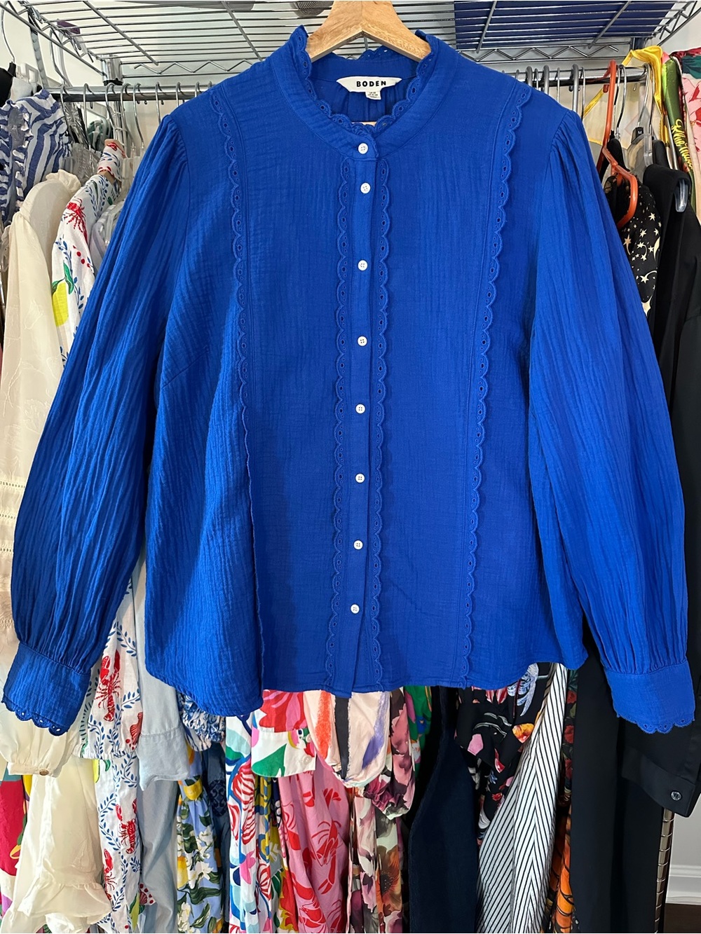 Boden Royal Blue Scallop-Trim Button-Front Blouse - Picture 2 of 10